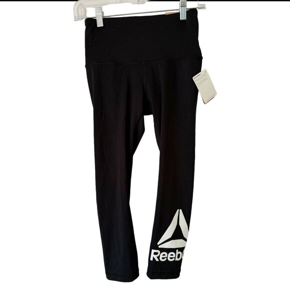 NWT Reebok Wanderlust Black Skinny Capri High Rise Logo Leggings Women’s Size XS - Picture 1 of 7